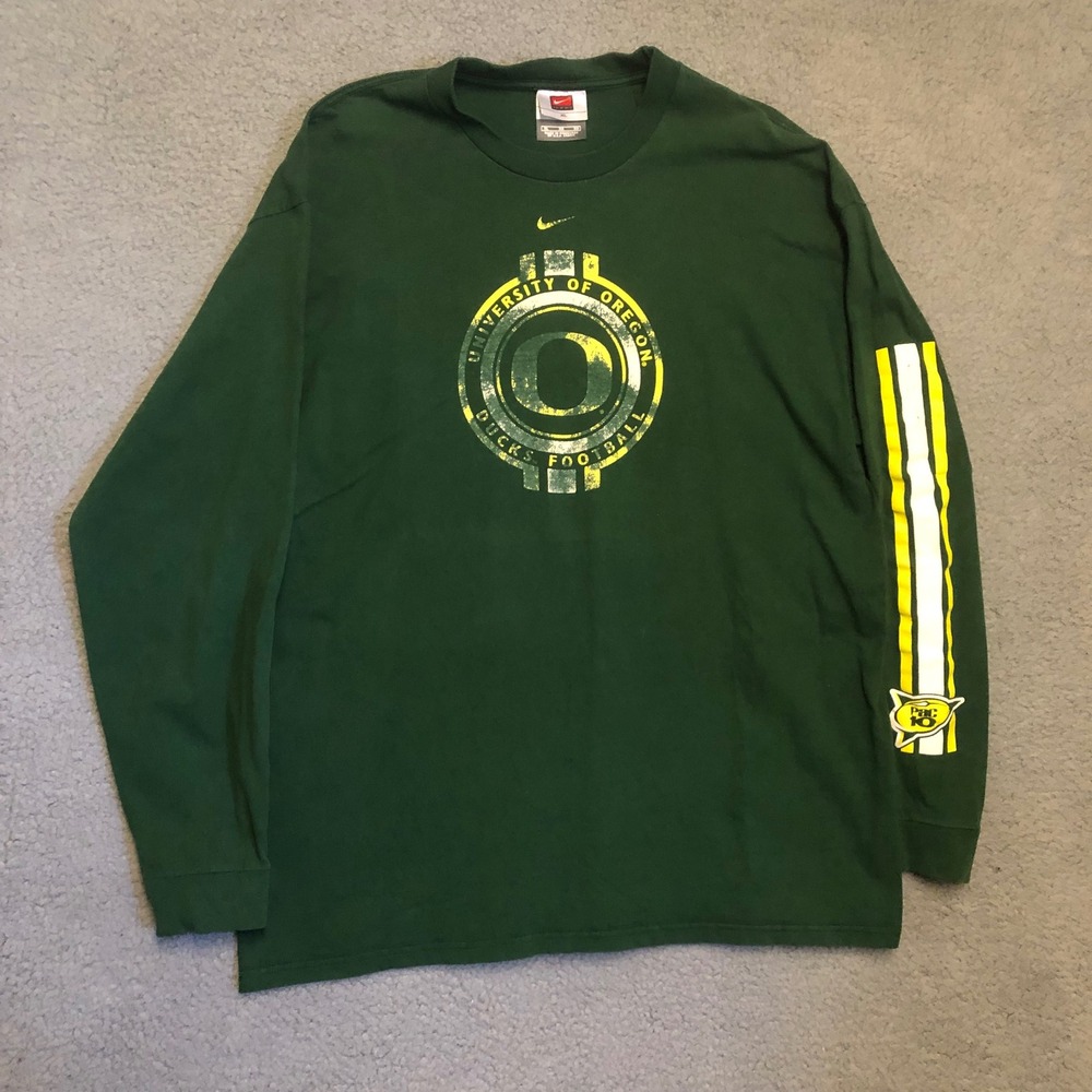 Vtg Nike Oregon Ducks Center Swoosh Check Football Long Sleeve Green XL NCAA